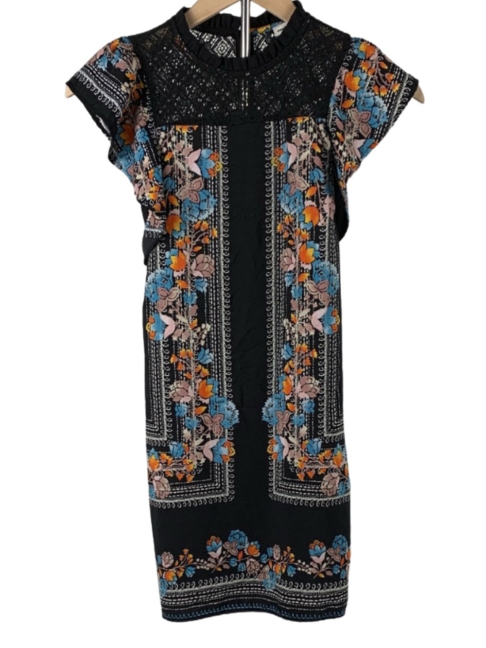 Monteau Black Dress with Floral Accents Girls S 7/8 Boho Contemporary